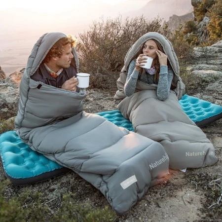 Спальный мешок Naturehike CNK2350WS023 MS300 с капюшоном, серый, молния слева