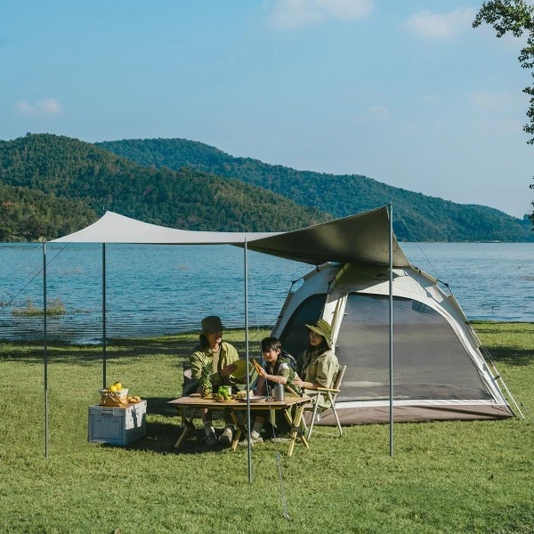 Палатка Naturehike Ango Automatic CNK2550WS010 трёхместная, большая, c навесом, светло-серая с серым