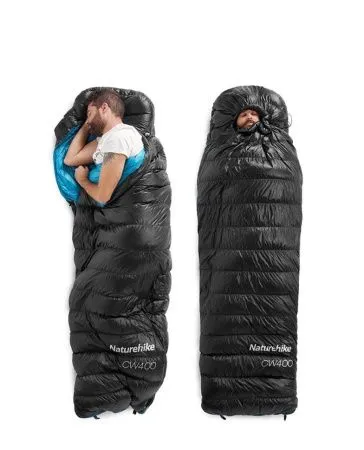 Мешок спальный Naturehike CW400 NH18C400-D с гусинным пухом, размер M, черный, молния слева, 6927595761663L