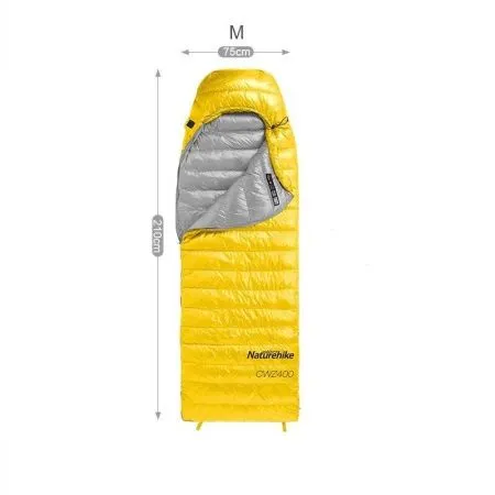 Мешок спальный Naturehike CWZ400 NH19W400-Z с пуховым конвертом  M желтый, молния слева, 6927595765340L