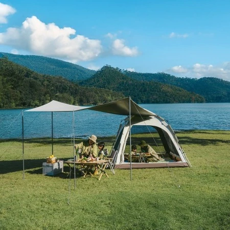 Палатка Naturehike Ango Automatic CNK2550WS010 трёхместная, малая, c навесом, светло-серая с серым