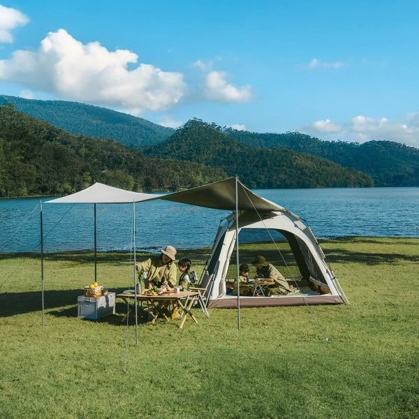 Палатка Naturehike Ango Automatic CNK2550WS010 трёхместная, большая, c навесом, светло-серая с серым