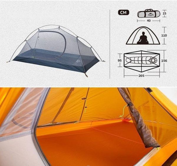 Палатка одноместная Naturehike сверхлегкая + коврик NH18A095-D, оранжевая, 6927595701836