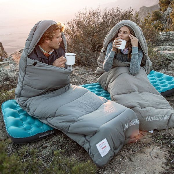 Ультралёгкий спальный мешок Naturehike CNK2350WS023 M400 хлопковый с капюшоном весна осень серый