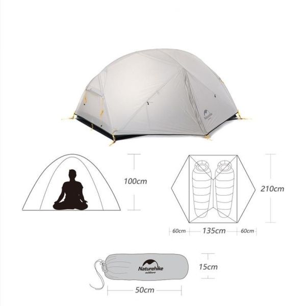 Палатка Naturehike Mongar NH17T007-M 20D  двухместная сверхлегкая , серая, 6927595708071