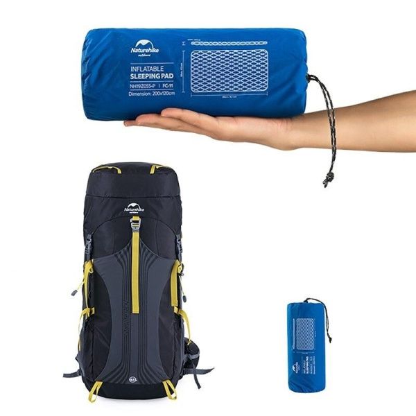 Коврик спальный Naturehike NH19Z055-P двойной  FC11 (с надувным мешком), голубой, 6927595735428