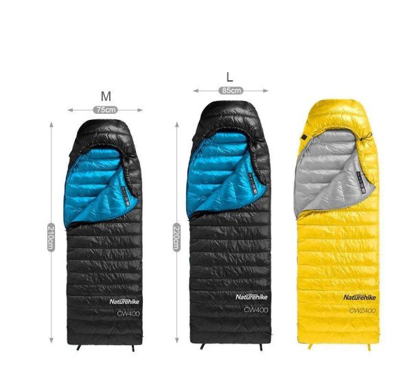 Мешок спальный Naturehike CW400 NH18C400-D с гусинным пухом, размер М, желтый, 6927595761700